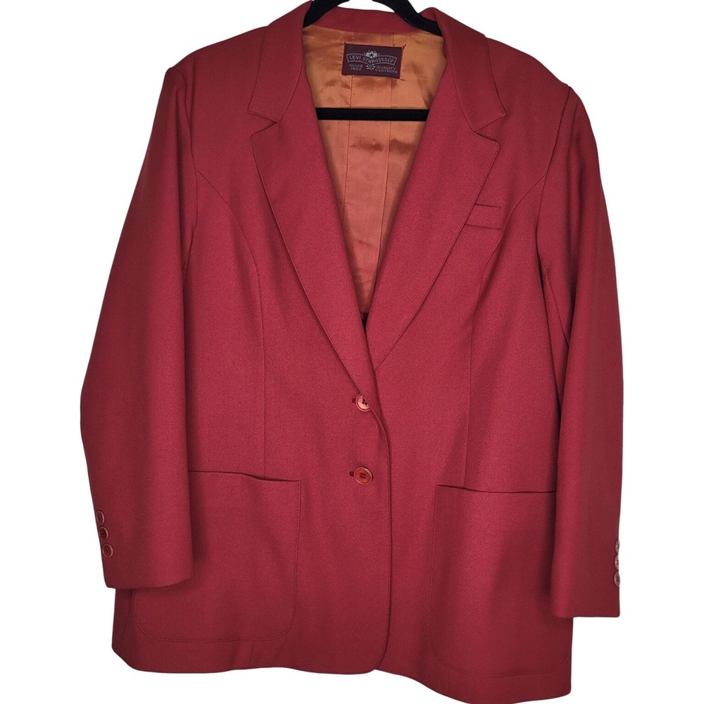 Vntg Levi Strauss & Co Red Notch Lapel Blazer Long Sleeve Women's Size L-XL